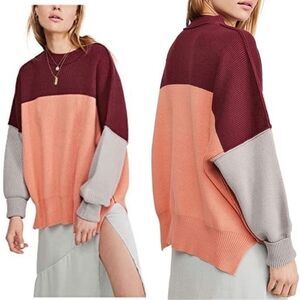 Free People Sweater Easy Street Colorblock Oversized  Mock Neck Women Sz XS